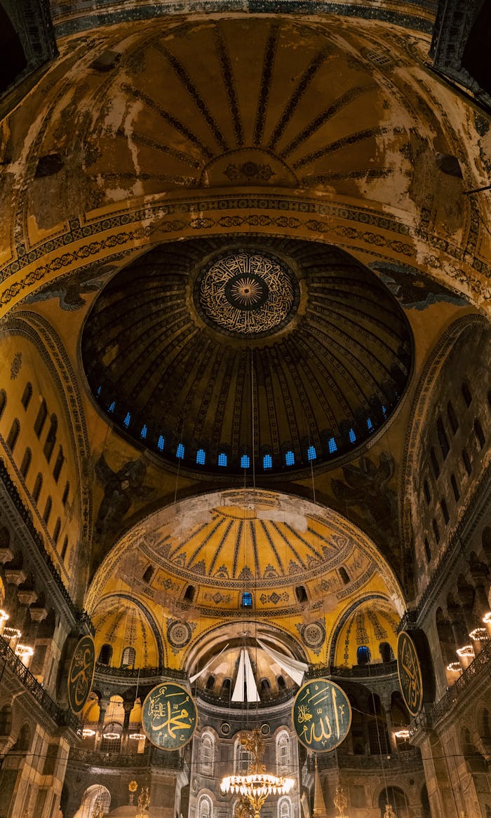 Captivating view of Hagia Sophia's intricate dome and architecture.