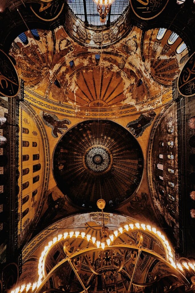 Stunning view of the Hagia Sophia's grand dome showcasing intricate architecture and rich history.